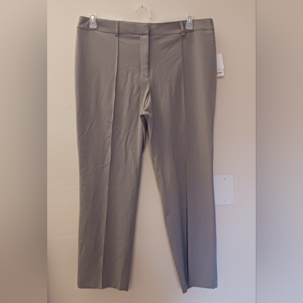 Calvin Klein Women's Grey Lean Fit Straight Leg Suit Pants Size 14